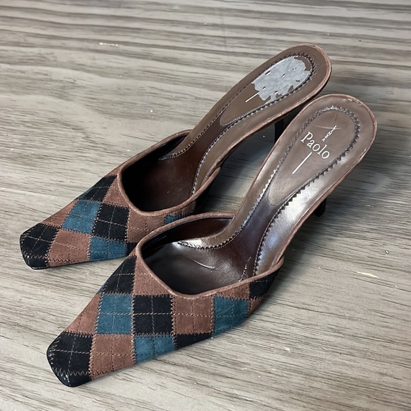 PAOLO PATCHWORK  LEATHER CLOSED TOE SLIDE HEELS VINTAGE SIZE 7 - Picture 15 of 16